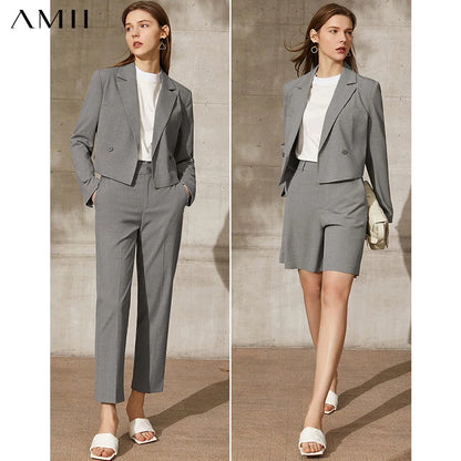 Amii Minimalism Spring New Women'S Suit Fashion Solid Lapel Suit Coat Women Loose Shorts Causal High Waist Female Pants 12130066