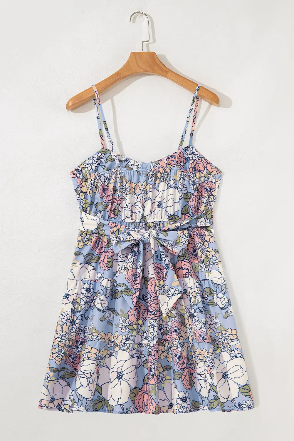 Sky Blue Floral Tiered Patchwork Spaghetti Strap Vacation Dress Dear-Lover Dropshipping