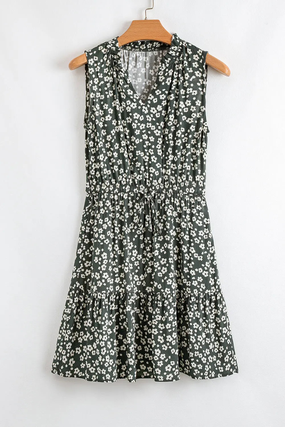 Green Boho Floral Print V Neck Tunic Sleeveless Dress Dear-Lover Dropshipping
