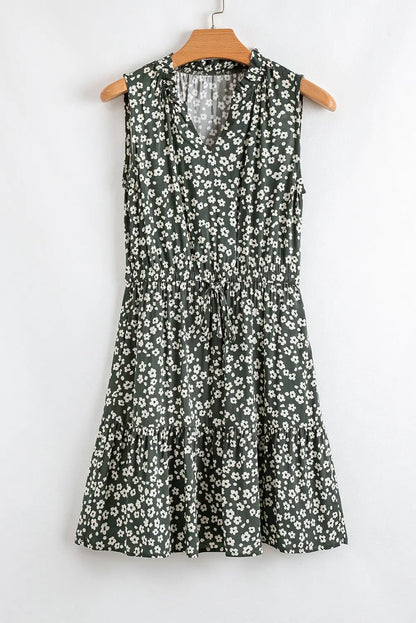 Green Boho Floral Print V Neck Tunic Sleeveless Dress Dear-Lover Dropshipping