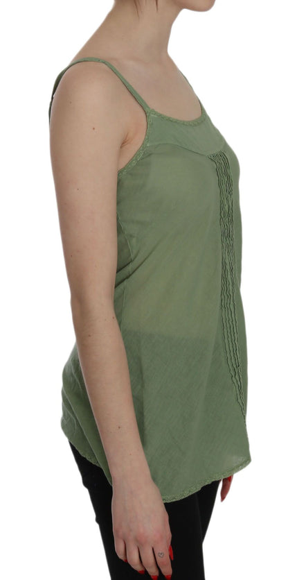 PINK MEMORIES Green Silk Spaghetti Strap Tank Top Blouse
