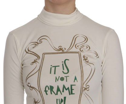 Exte White Printed Turtle Neck 3/4 Sleeve Top Cotton Blouse