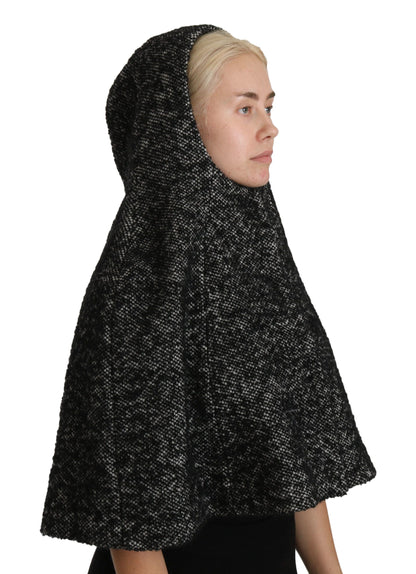 Dolce & Gabbana Gray Tweet Wool Shoulder Hat Hooded Scarf