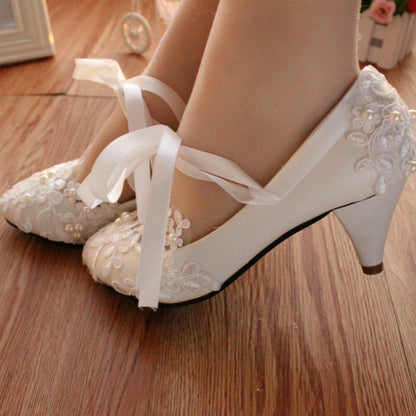 White flat lace wedding bridal shoes