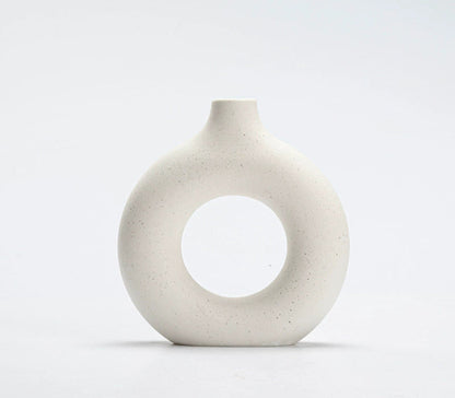 Modern Nordic Circle Ceramic Vase – Minimalist Hollow Sculpture Vessel