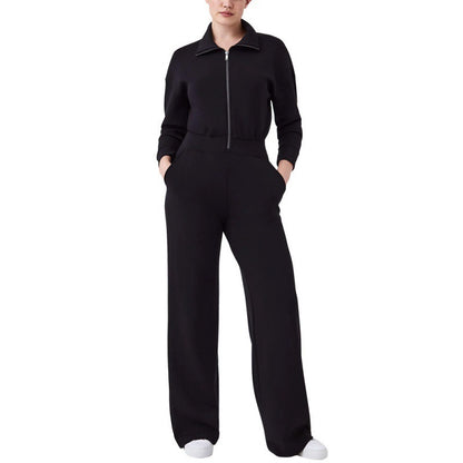 Zipper And Lapel Sweater Suit For Women