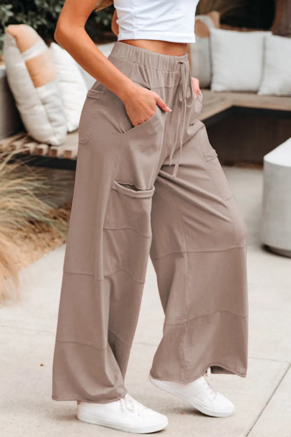 Bonbon Mineral Wash Exposed Seam Drawstring Elastic Waistband Wide Leg Cargo Pants Dear-Lover Dropshipping