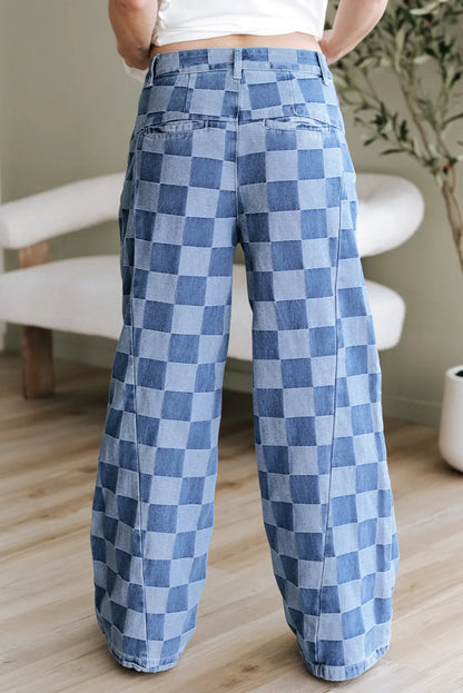 Dark Grey Checkered Denim Wide Leg Jeans Dear-Lover Dropshipping