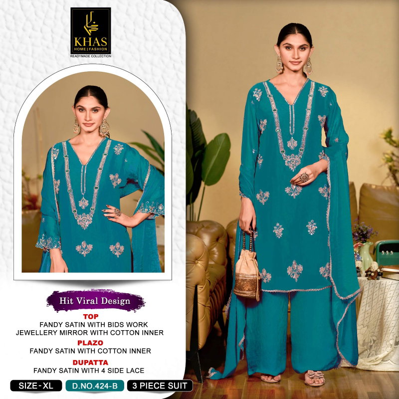 Khas 424 A To C Fandy Satin Embroidery Salwar Kameez 