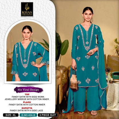 Khas 424 A To C Fandy Satin Embroidery Salwar Kameez 