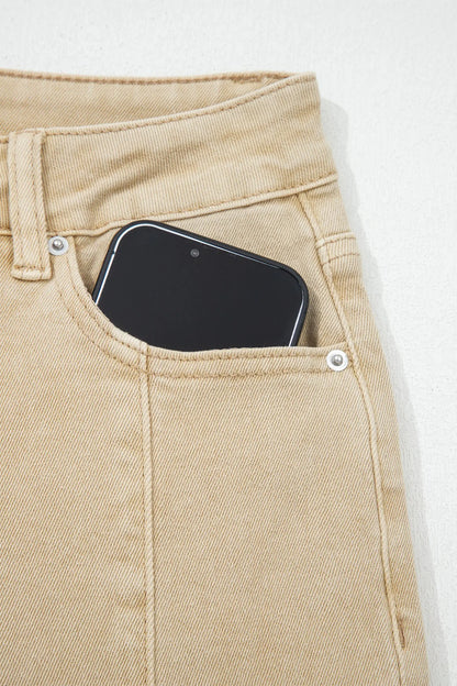 Red Sandalwood Solid Color Seamed Center Wide Leg Cropped Jeans Dear-Lover Dropshipping