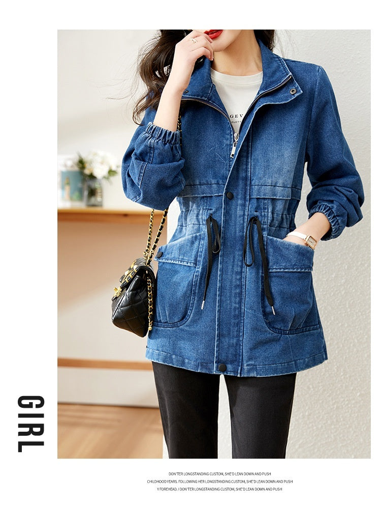 Denim Women's Coat Hooded Casual Top Mid-length