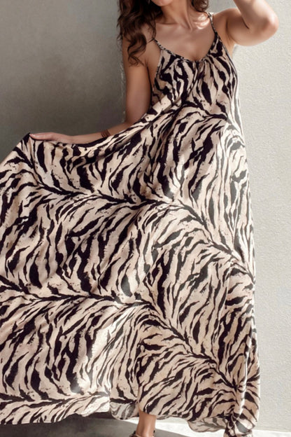 Lightweight maxi dress with abstract print and adjustable tie back