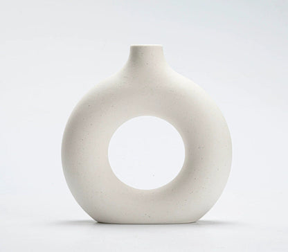 Modern Nordic Circle Ceramic Vase – Minimalist Hollow Sculpture Vessel