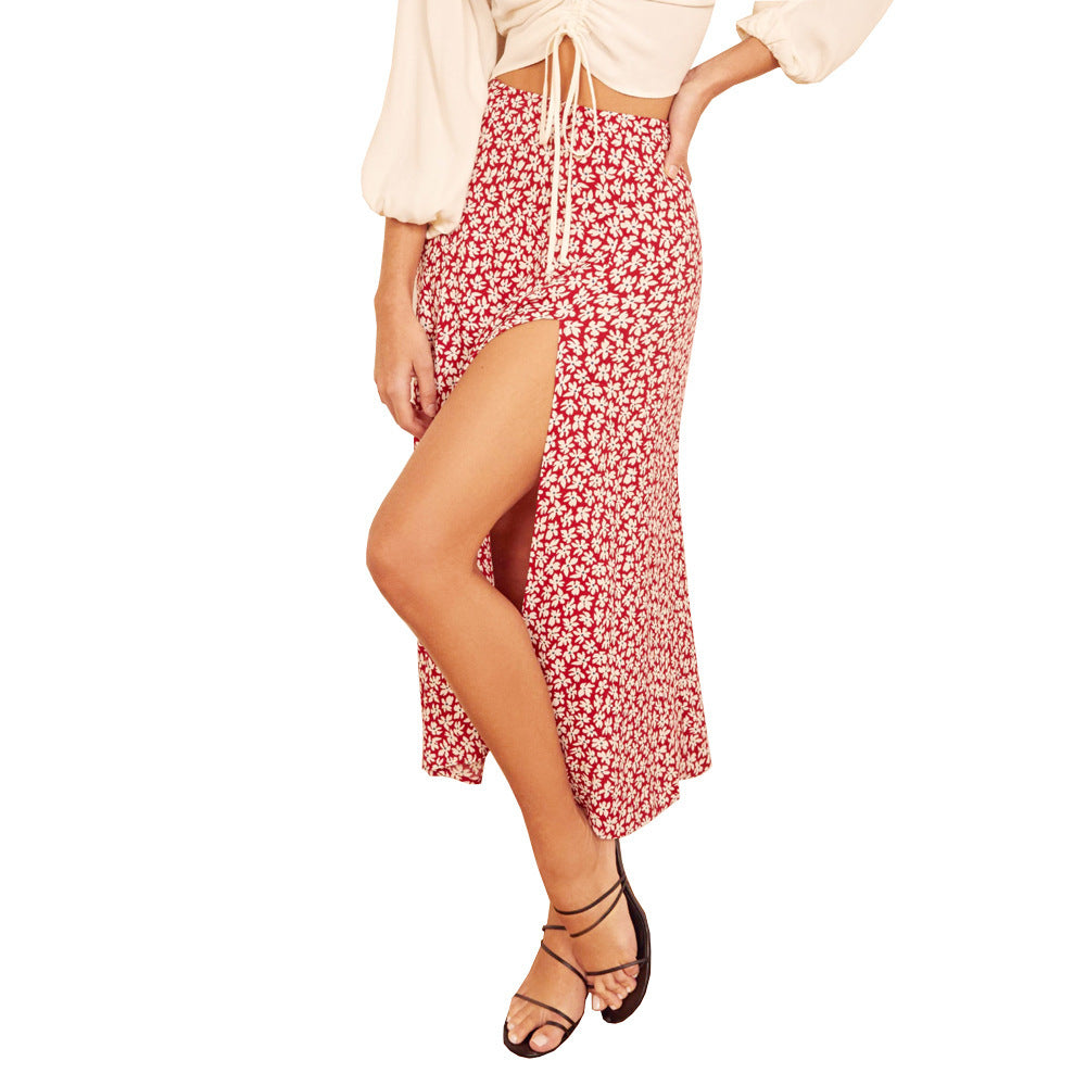 European And American Leopard Print Long Skirt High Waist Slit Hip Skirt