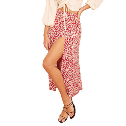European And American Leopard Print Long Skirt High Waist Slit Hip Skirt