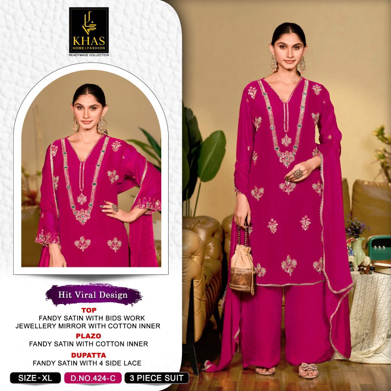 Khas 424 A To C Fandy Satin Embroidery Salwar Kameez 