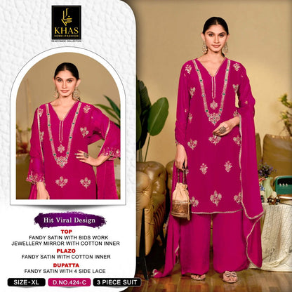 Khas 424 A To C Fandy Satin Embroidery Salwar Kameez 