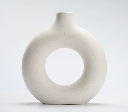 Modern Nordic Circle Ceramic Vase – Minimalist Hollow Sculpture Vessel