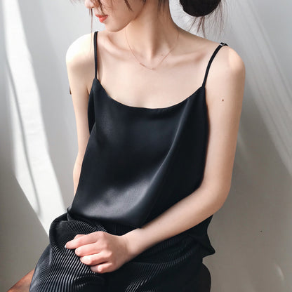 Summer New Inner Wear Single Wear Textured Satin Spaghetti Strap Small Sling Vest For Women