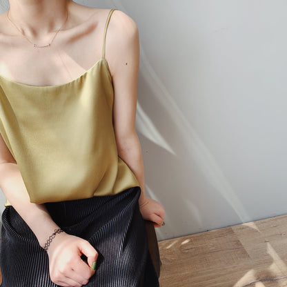 Summer New Inner Wear Single Wear Textured Satin Spaghetti Strap Small Sling Vest For Women