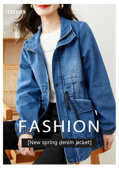 Denim Women's Coat Hooded Casual Top Mid-length