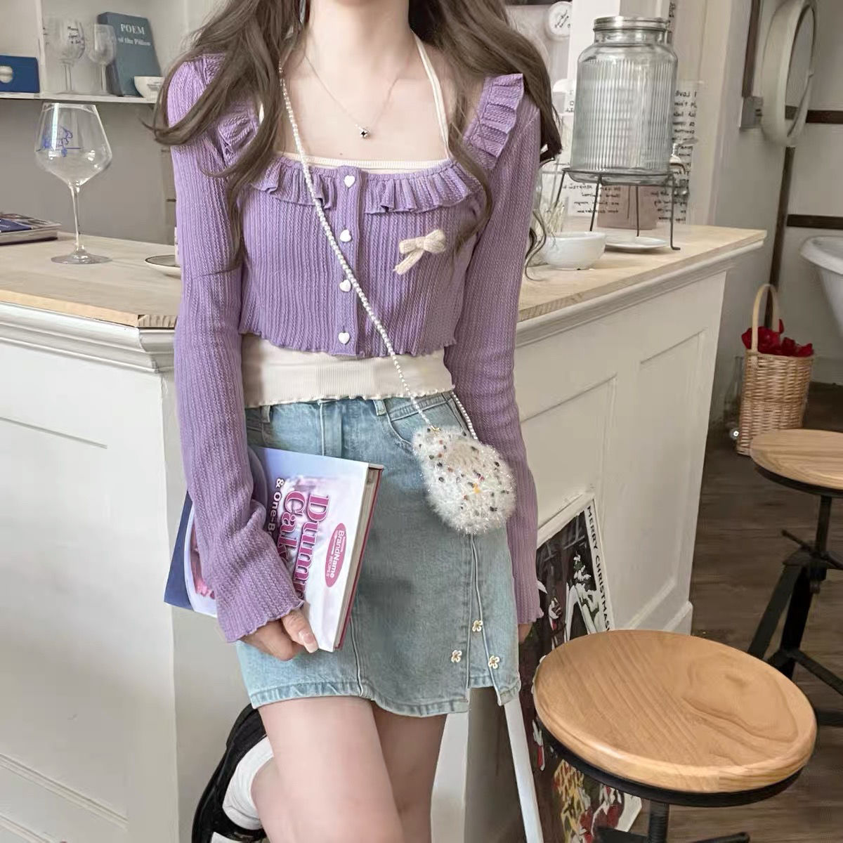 Fashionable Ruffled Knit Cardigan Jacket For Women
