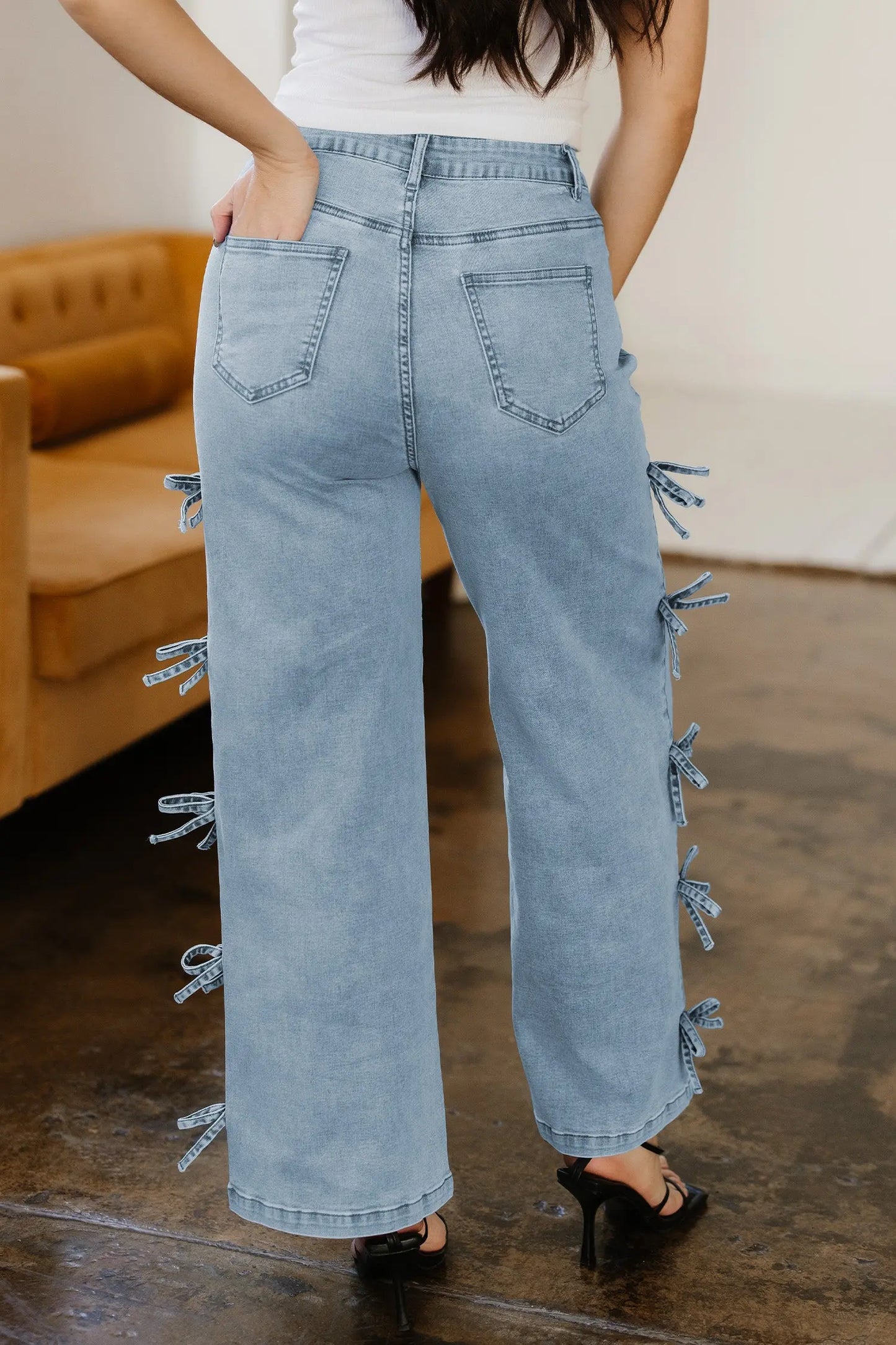 White Bow Knot Side Detail Straight Leg Loose Jeans Dear-Lover Dropshipping
