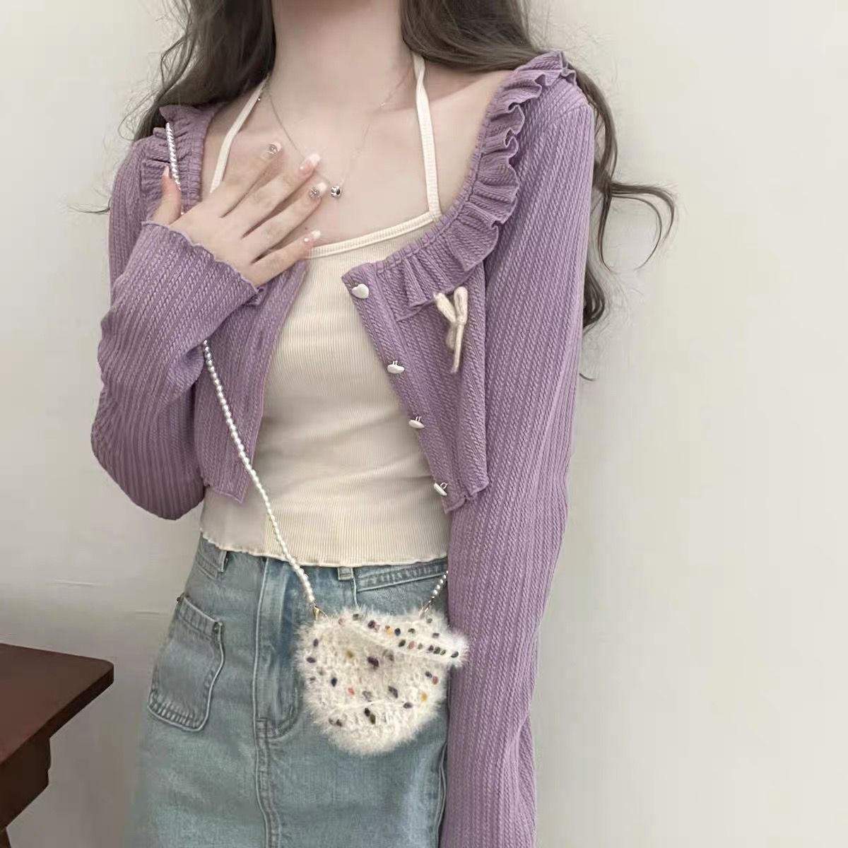 Fashionable Ruffled Knit Cardigan Jacket For Women