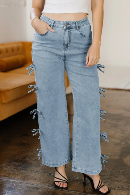 White Bow Knot Side Detail Straight Leg Loose Jeans Dear-Lover Dropshipping