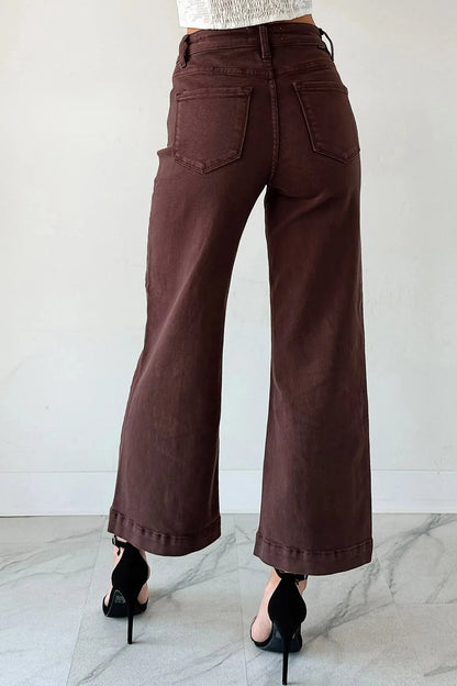 Red Sandalwood Solid Color Seamed Center Wide Leg Cropped Jeans Dear-Lover Dropshipping