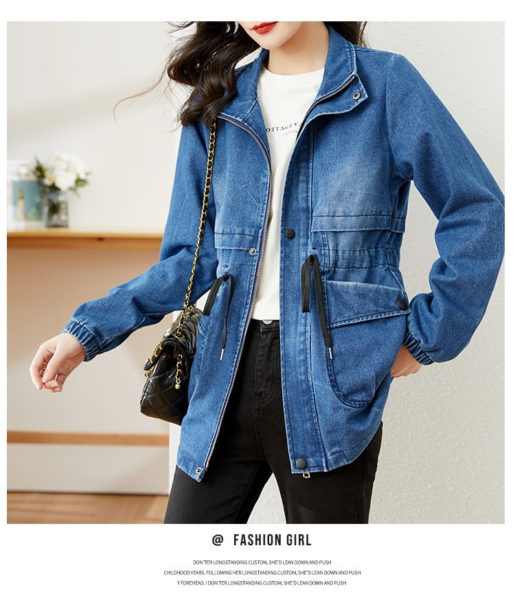 Denim Women's Coat Hooded Casual Top Mid-length