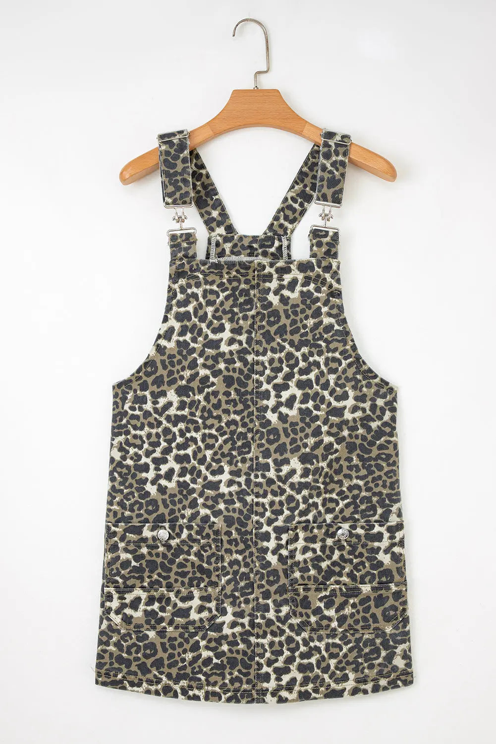 Gray Leopard Print Pocketed Loose Fit Denim Overall Dress Dear-Lover Dropshipping