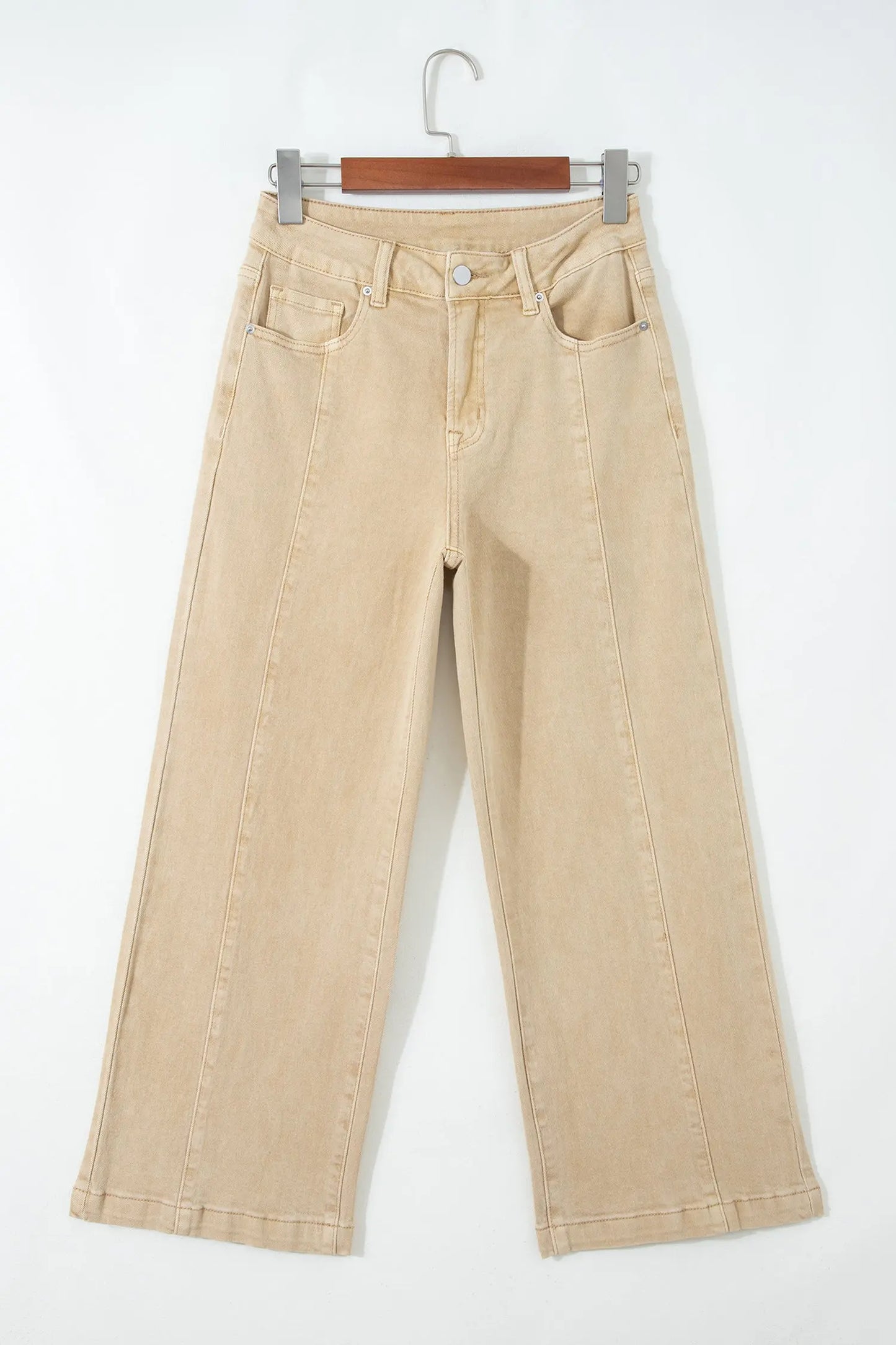 Red Sandalwood Solid Color Seamed Center Wide Leg Cropped Jeans Dear-Lover Dropshipping
