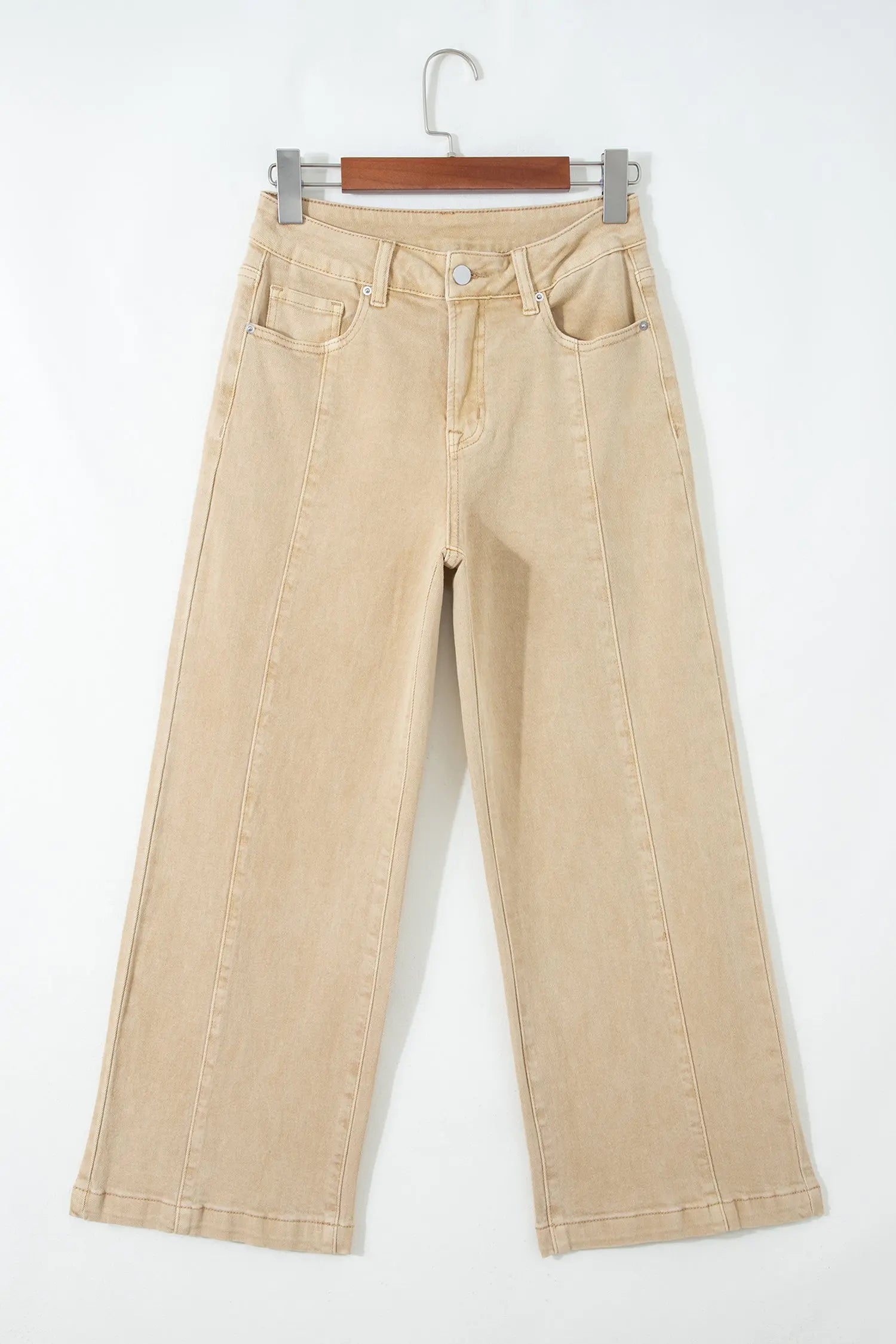 Red Sandalwood Solid Color Seamed Center Wide Leg Cropped Jeans Dear-Lover Dropshipping