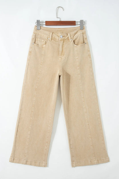 Red Sandalwood Solid Color Seamed Center Wide Leg Cropped Jeans Dear-Lover Dropshipping