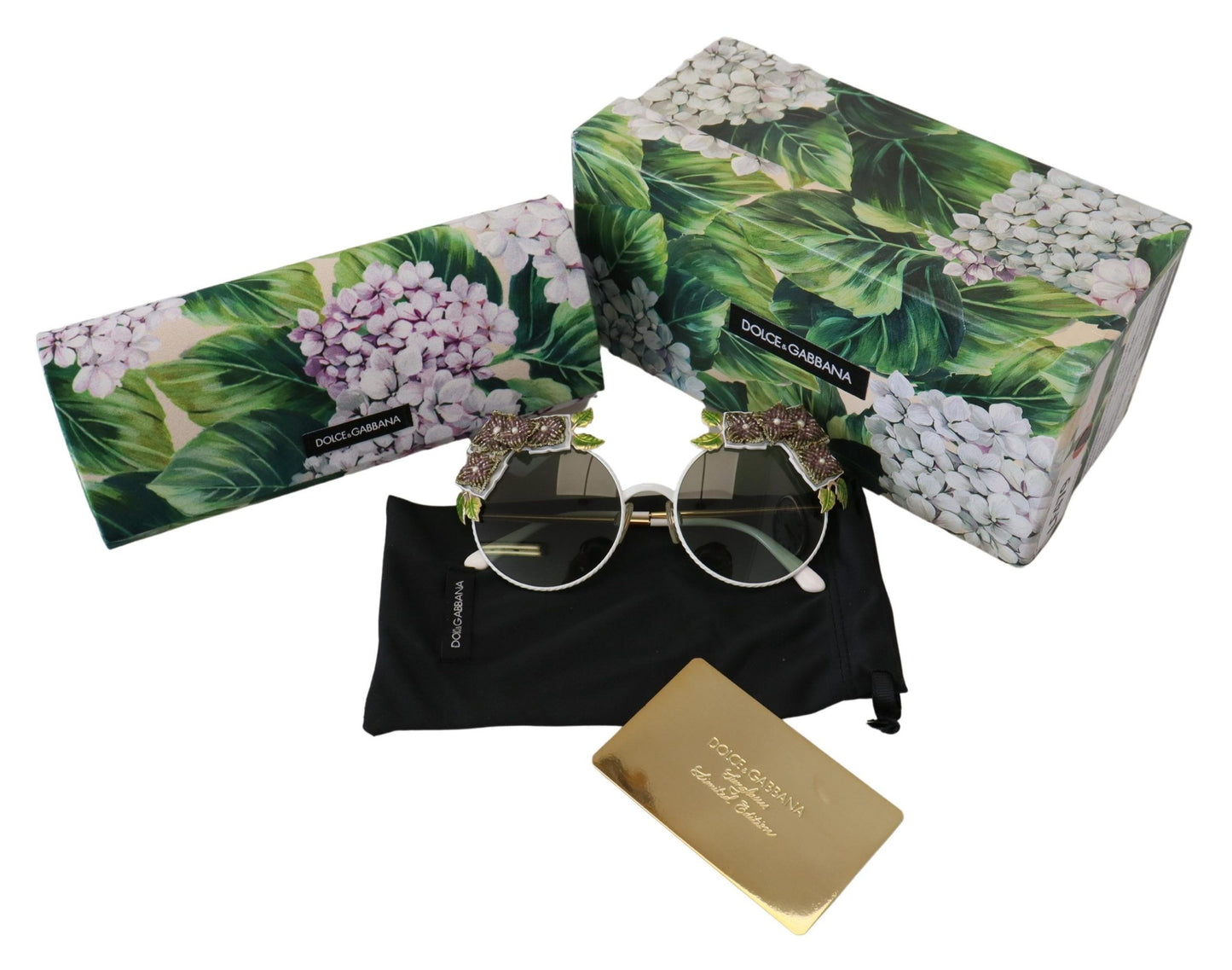 Dolce & Gabbana Gold Floral Embellished Metal Frame Round DG2186 Sunglasses