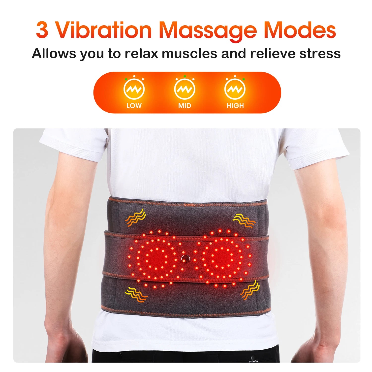 Infrared Heating Waist Massager Electric Belt Vibration USB Charge Red Light Hot Compress Lumbar Back Support Brace Pain Relief