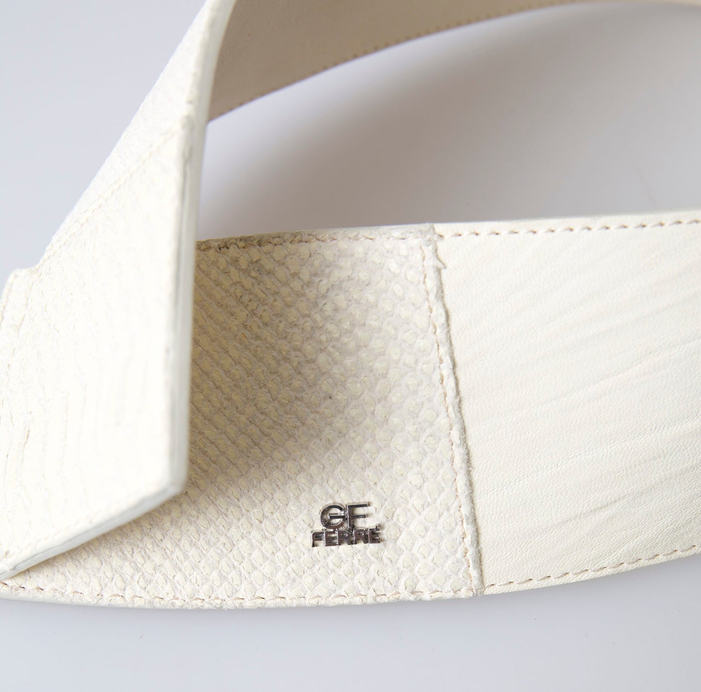 GF Ferre Off White Waxed Cotton Wide Fashion Waistband Belt