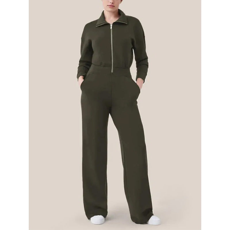 Zipper And Lapel Sweater Suit For Women