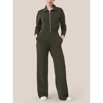 Zipper And Lapel Sweater Suit For Women