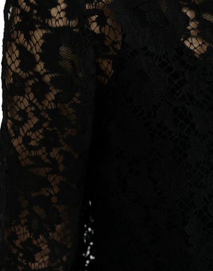 Dolce & Gabbana Black Floral Lace Long Sleeves Blouse Top