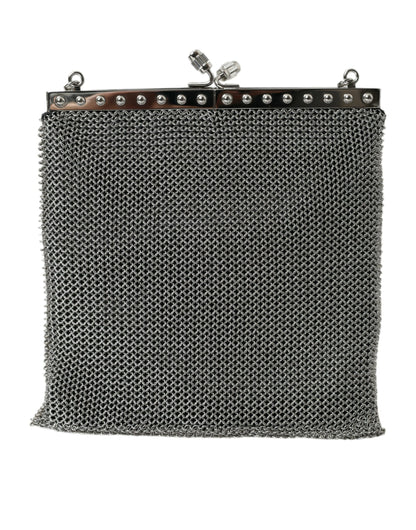 Prada Gray Chain Metal Mesh Logo Plaque Bandoliera Shoulder Bag