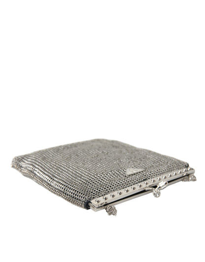 Prada Gray Chain Metal Mesh Logo Plaque Bandoliera Shoulder Bag
