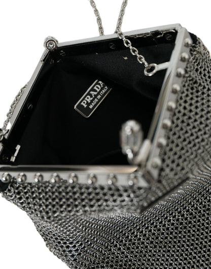 Prada Gray Chain Metal Mesh Logo Plaque Bandoliera Shoulder Bag