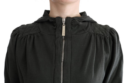 Exte Gray Top Hooded Cotton Zipper Sweater