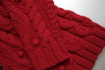 Dolce & Gabbana Red Wool Knit Button Down Cardigan Sweater