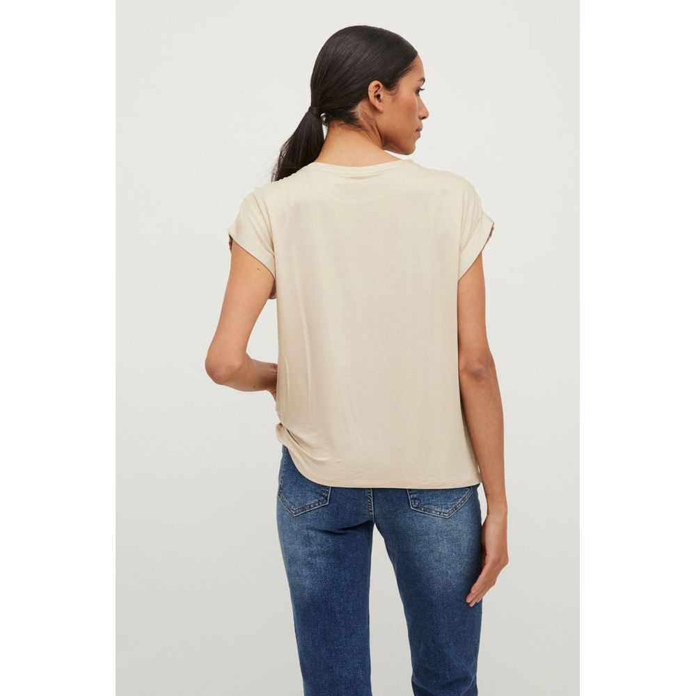 Vila Clothes Gold Cotton T-Shirt