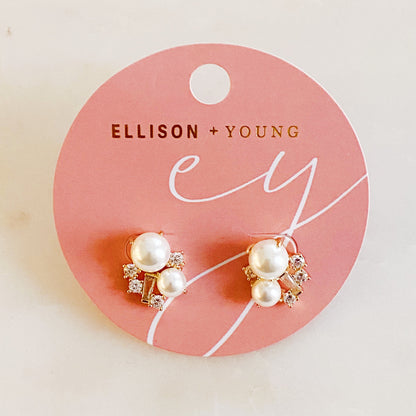 Estate Pearl And Shine Stud Earrings