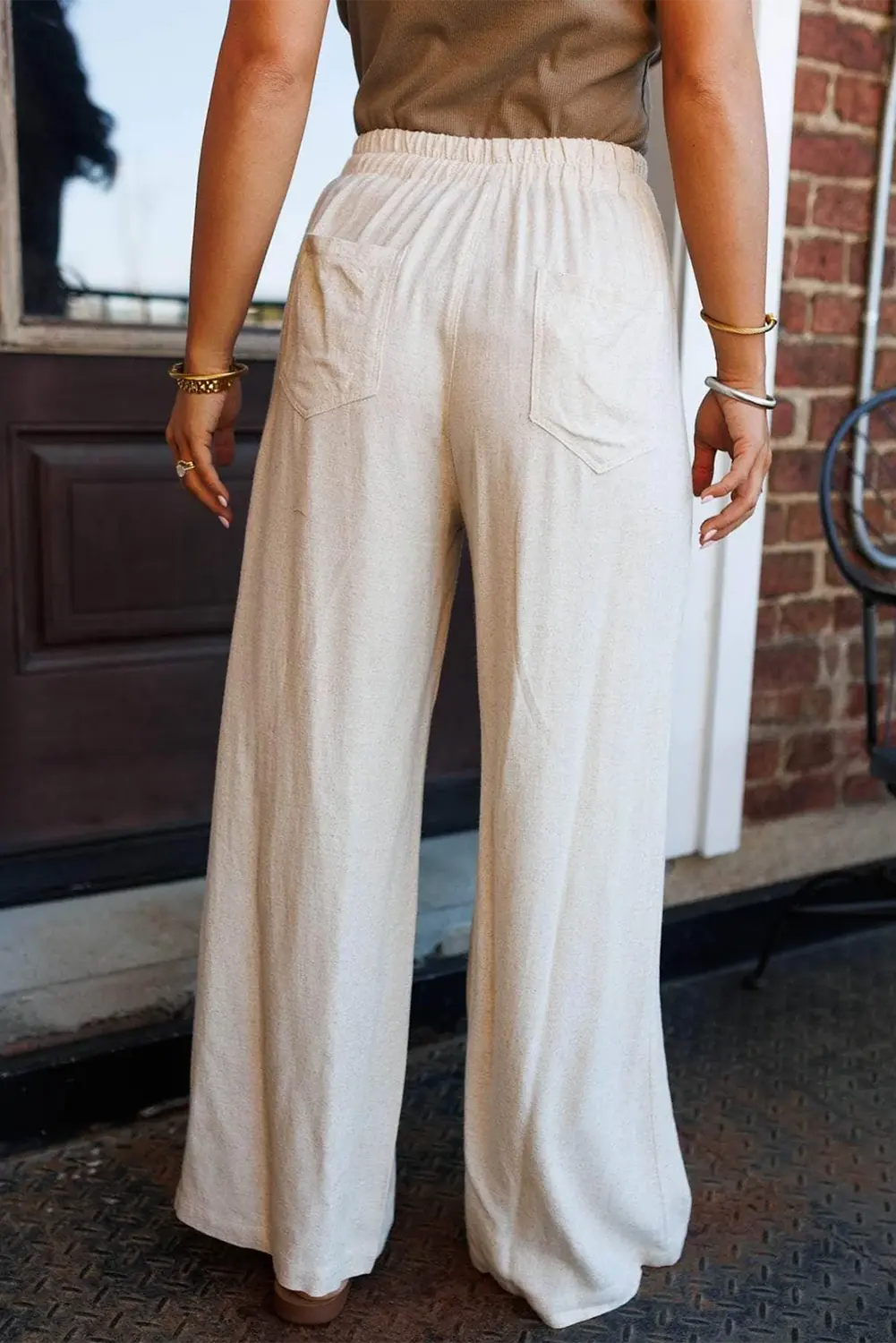 Jet Stream Drawstring Elastic Waist Button Pleated Detail Wide Leg Pants Dear-Lover Dropshipping